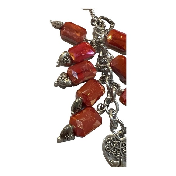 Hand made silver-tone keychain. Iridescent orange/red tone with heart. - Picture 6 of 6